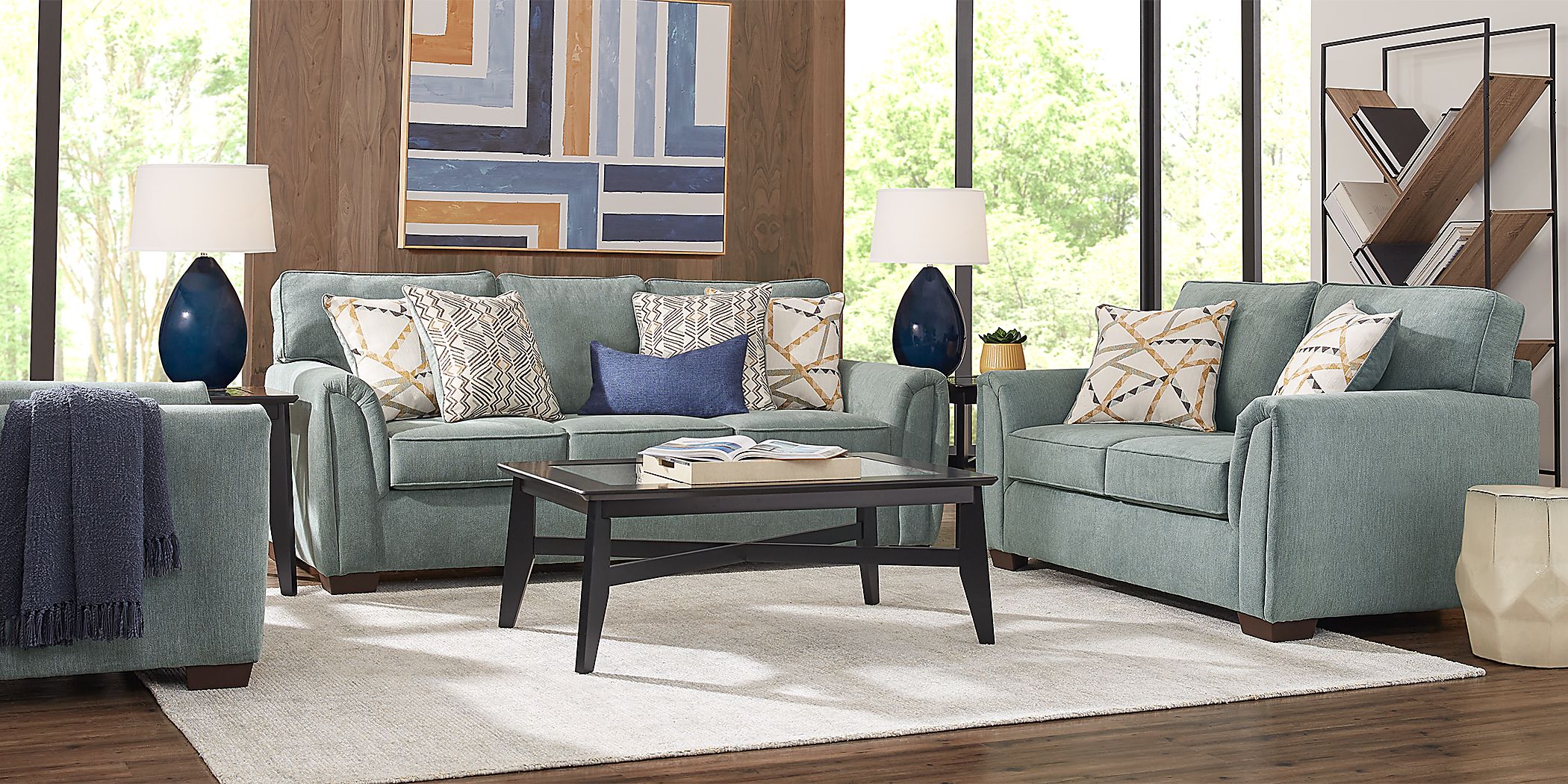 Rooms To Go Amalie Teal 8 Pc Living Room